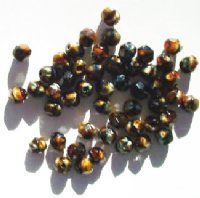 50 6mm Faceted Satin Topaz Tortoise Firepolish Beads